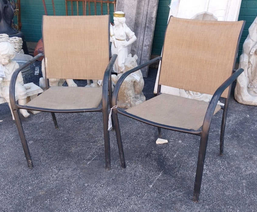PAIR OF BLACK OUTDOOR CHAIRS WITH WOVEN SEATS