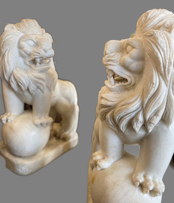 PAIR OF LARGE WHITE MARBLE FOO DOGS
