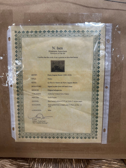 PIERRE AUGUSTE RENOIR WITH CERTIFICATE OF AUTHENTICITY