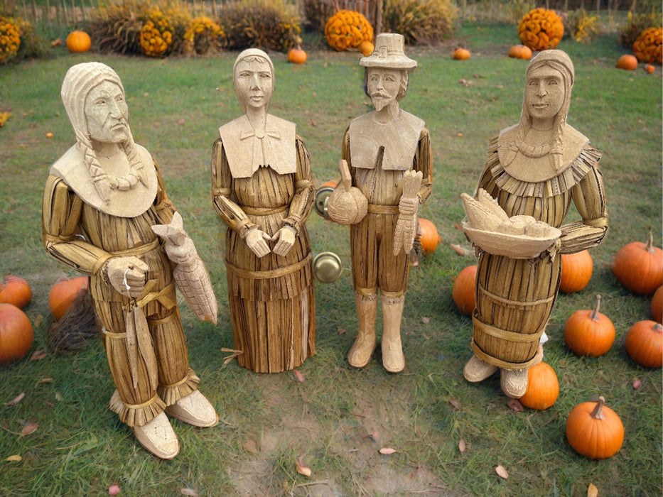 SET OF FOUR CARVED THANKSGIVING FIGURES