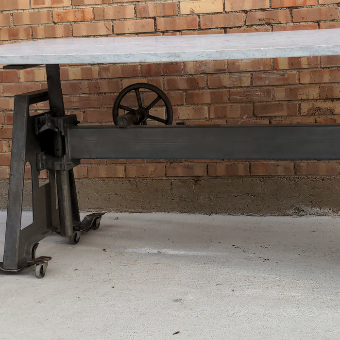 CAST IRON BASE INDUSTRIAL TABLE WITH CARRERA MARBLE TOP