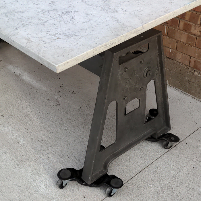 CAST IRON BASE INDUSTRIAL TABLE WITH CARRERA MARBLE TOP