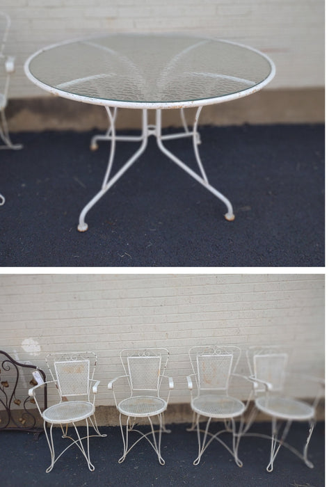 5 PIECE IRON PATIO SET WITH GLASS TOP TABLE