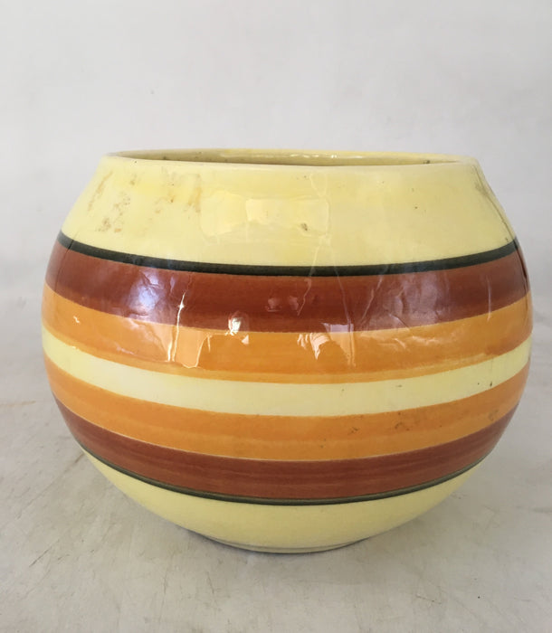 CALIFORNIA POTTERY YELLOW JARINIERE WITH STRIPES