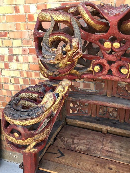 ANTIQUE CHINESE PROCESSIONAL CHAIR WITH CARVED DRAGONS