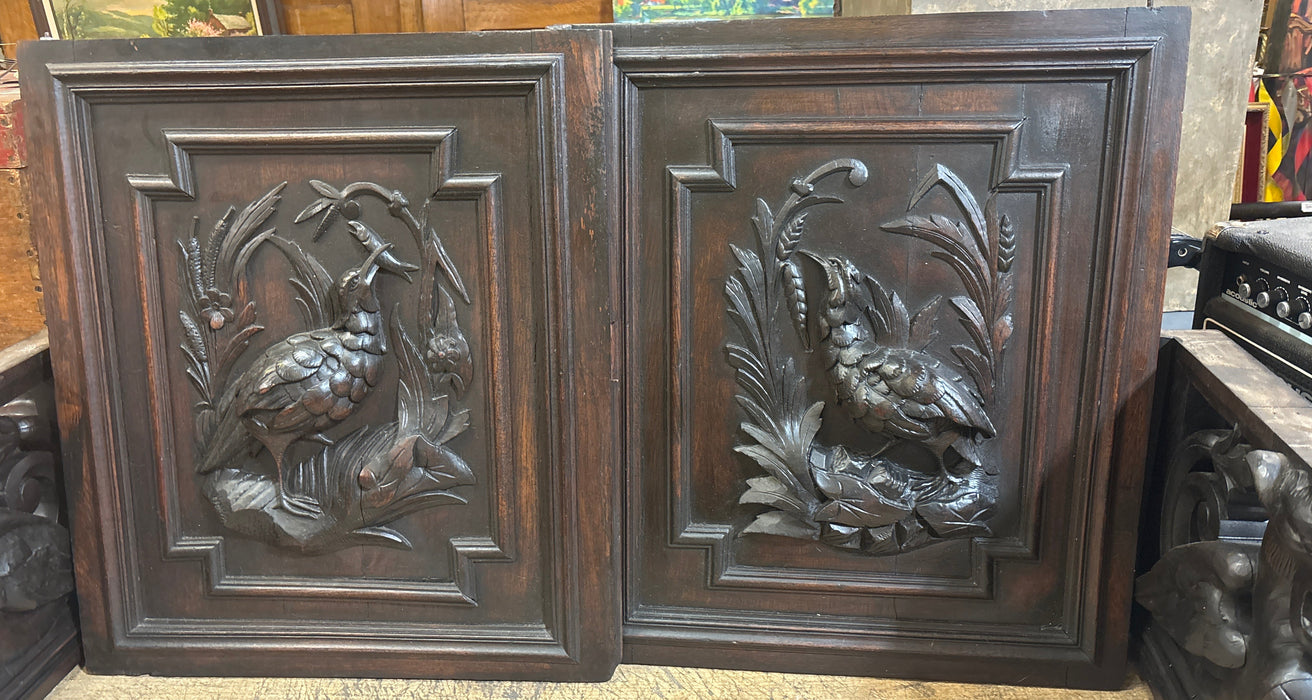 PAIR OF CARVED BIRD PANELS
