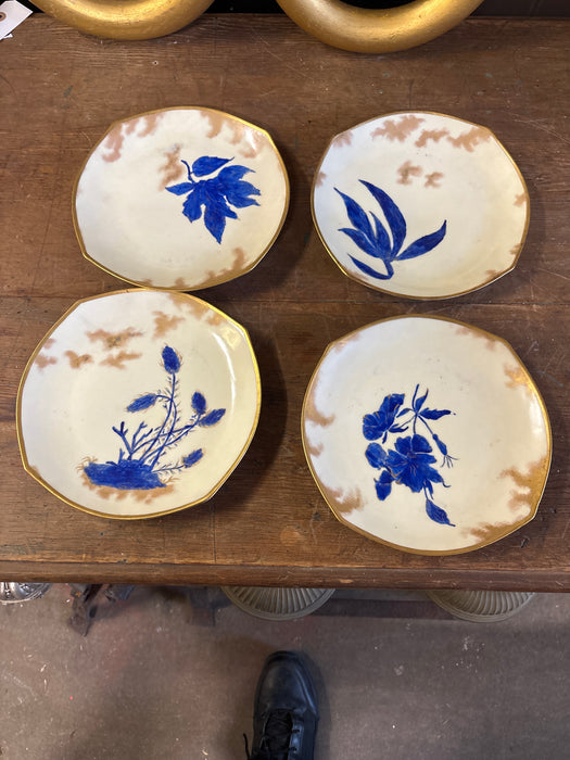 SET OF 4 GOLD LINED BLUE FLORAL PLATES