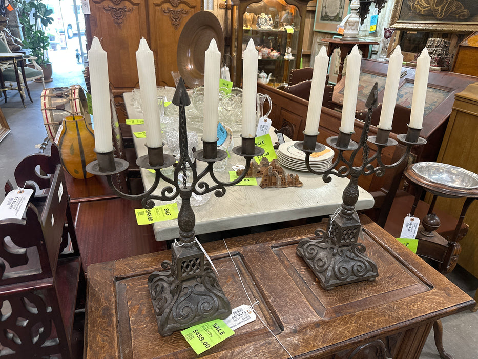 PAIR OF ANTIQUE WROUGHT IRON CANDELABRAS ERNESTOS KLUN