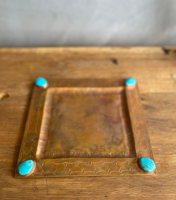 COPPER SQUARE PLATE WITH TURQUOISE