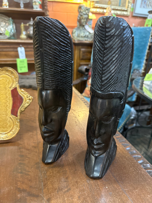 PAIR OF CARVED EBONY AFRICAN BUSTS