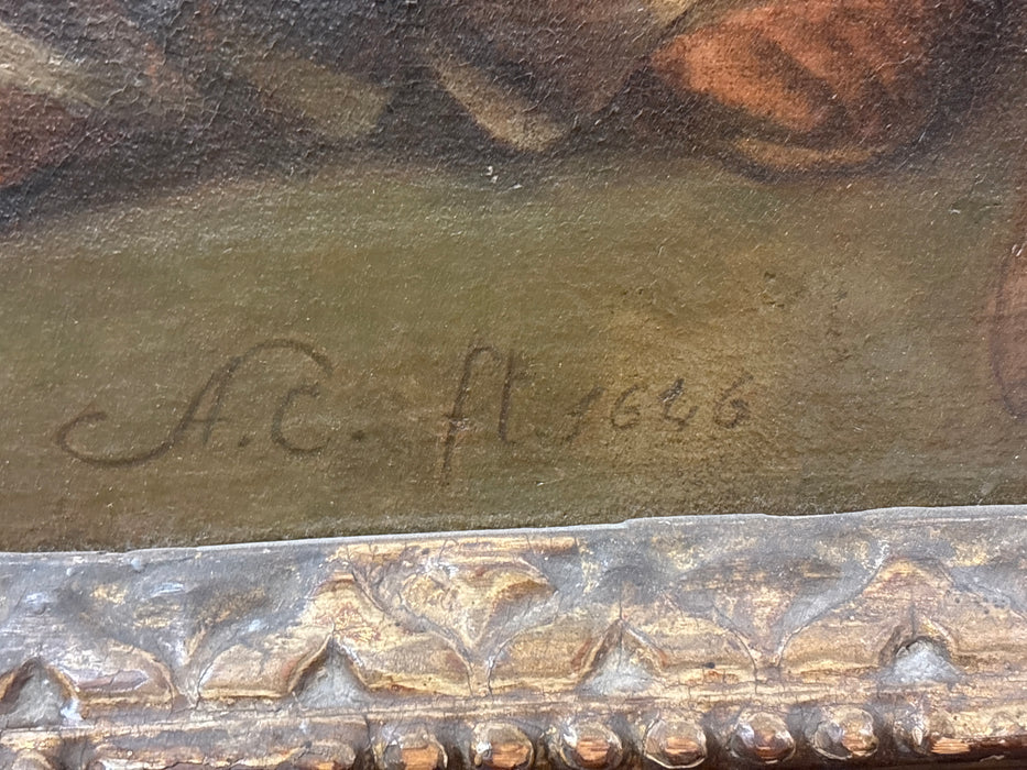 EARLY 18TH CENTURY PAINTING OF HOLY FAMILY - SIGNED A.C.H 1646