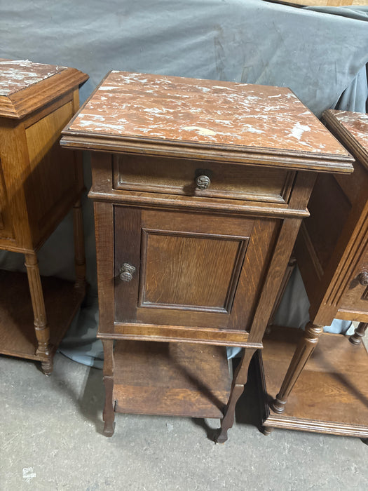HENRI II  MARBLE TOP OAK SIDE CABINET