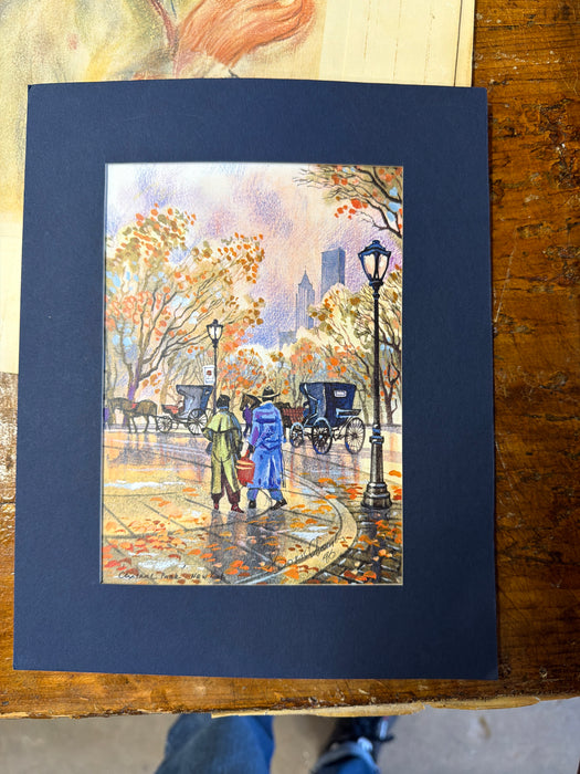 SMALL WATERCOLOR OF CENTRAL PARK SIGNED BORRIS