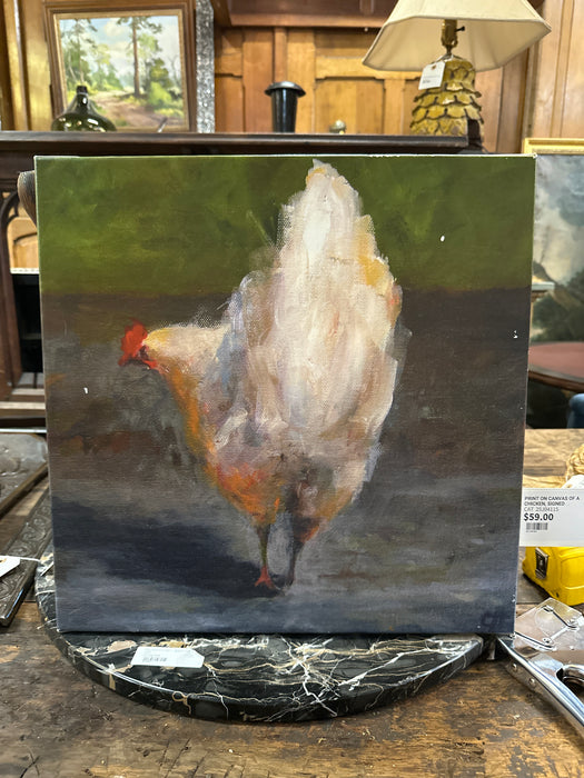 PRINT ON CANVAS OF A CHICKEN, SIGNED
