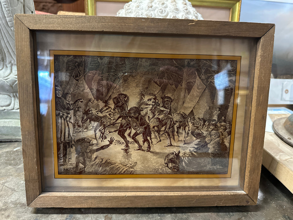 REMINGTON INDIAN CEREMONY PICTURE ON GLASS