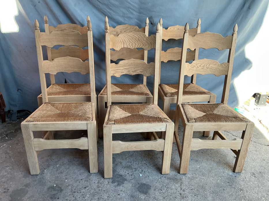 SET OF 6 RAW OAK LADDER BACK CHAIRS