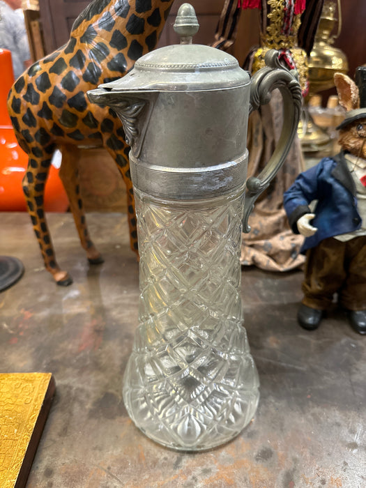 TALL GLASS PITCHER WITH PEWTER LID
