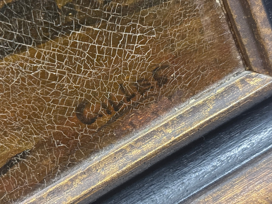 FRAMED 19TH CENTURY DUTCH OIL PAINTING OF HORSE RACES - SIGNED GILLES