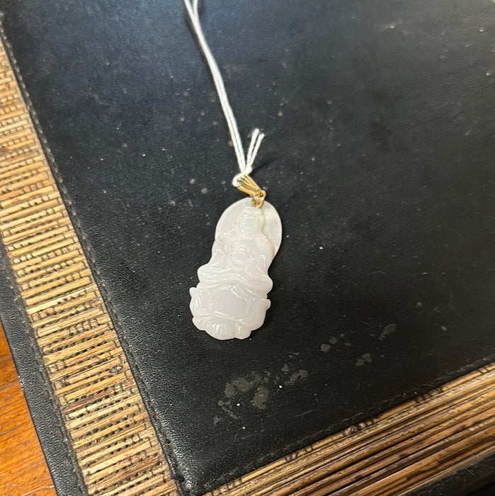 WHITE CARVED PENDANT WITH 14K GOLD