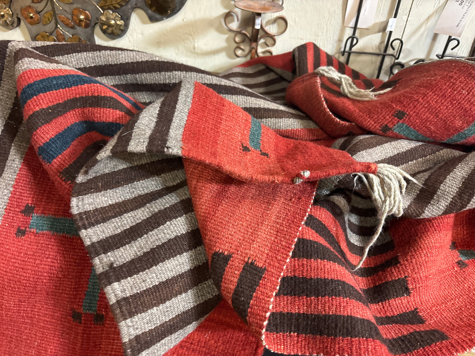 RED, BLACK AND GREY FLAT WEAVE RUG