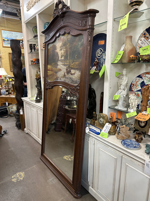 OAK TRUMEAU MIRROR WITH LANDSCAPE OIL PAINTING