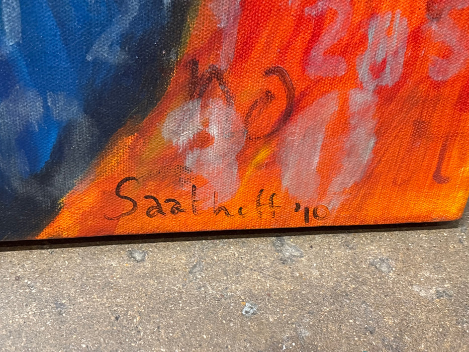 LARGE ORANGE ACRYLIC PORTRAIT ON CANVAS - SIGNED CYNTHIA SAATHOFF 2010