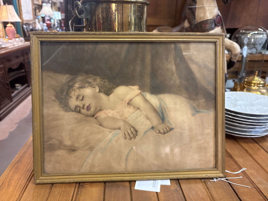 GOLD FRAMED PRINT OF SLEEPING CHILD