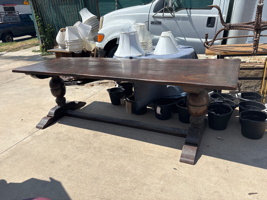 LONG DARK OAK TRESTLE BASE TABLE WITH BREAD BOARD ENDS