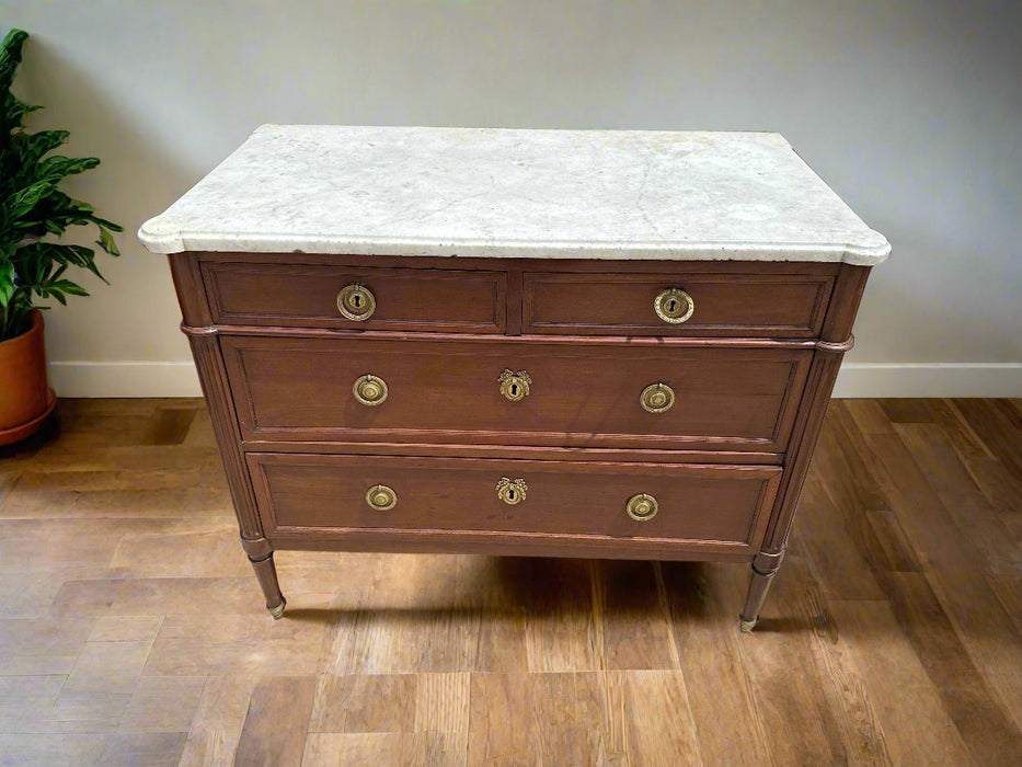 LARGE LOUIS XVI MARBLE TOP CHEST WITH RING PULLS
