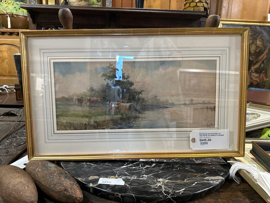 WATERCOLOR PAINTING "AT THE RIVER" BY MARIOTTA/ROMA