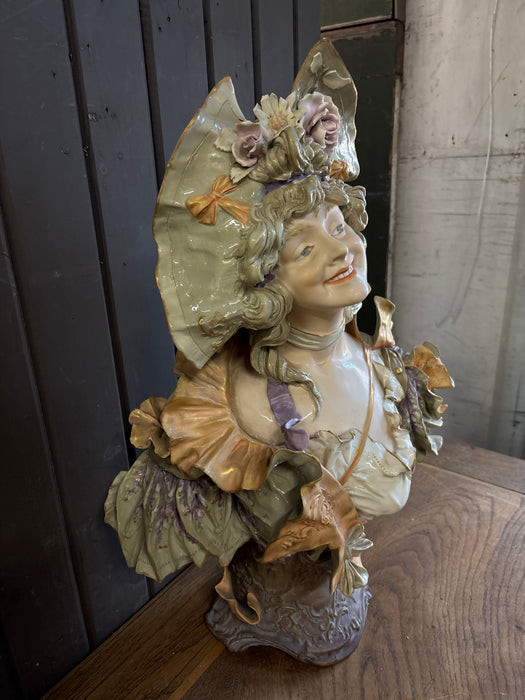 19TH CENTURY AUSTRIAN PORCELAIN POLYCHROMATIC BUST OF LADY WITH MAKERS MARK