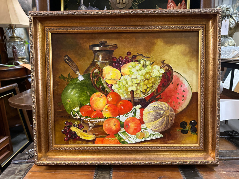 GILT FRAMED FRUIT STILL LIFE OIL PAINTING