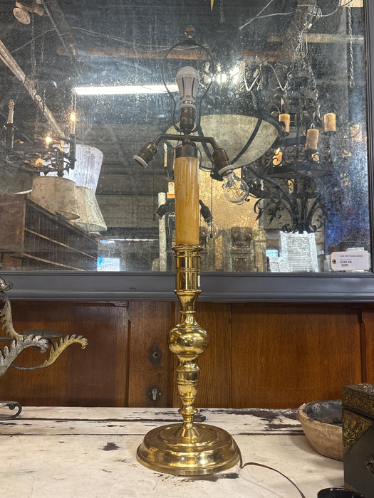 EARLY BRASS CANDLE STICK MADE INTO A LAMP