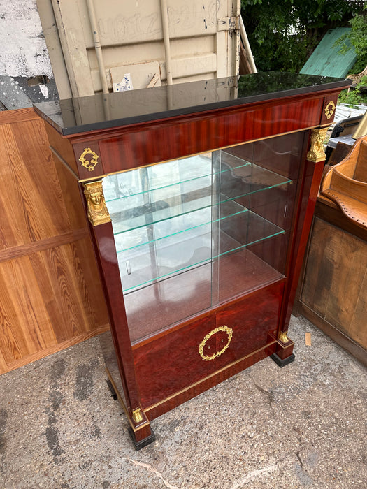 EMPIRE MAHOGANY CHINA CABINET WITH BRONZE DETAIL