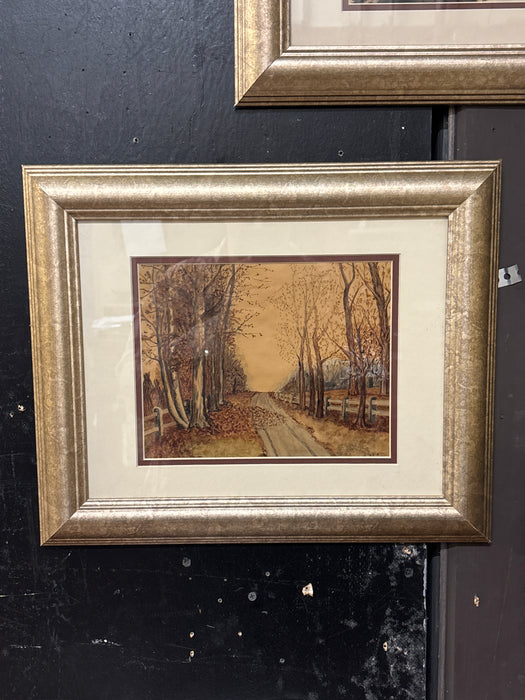 FRAMED WATERCOLOR COUNTRY ROAD
