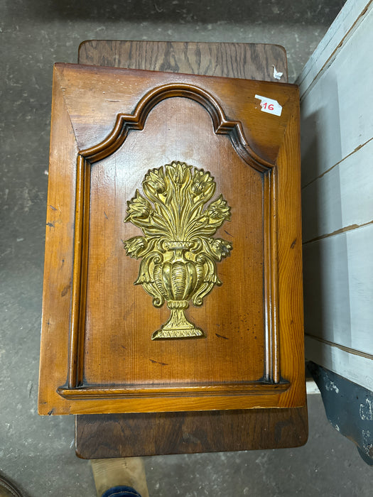 PINE  KEY BOX WITH BRASS FLORAL EMBLEM