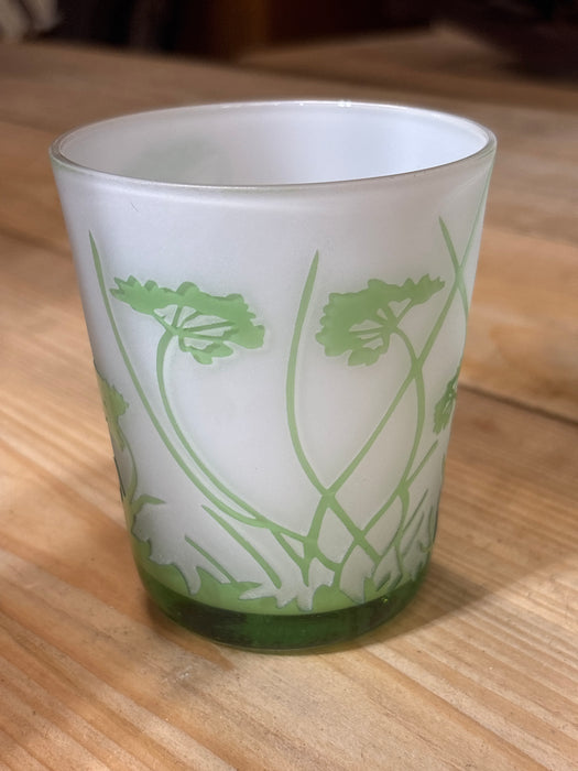 SET OF 5 GREEN FLORAL ART GLASS TUMBLERS