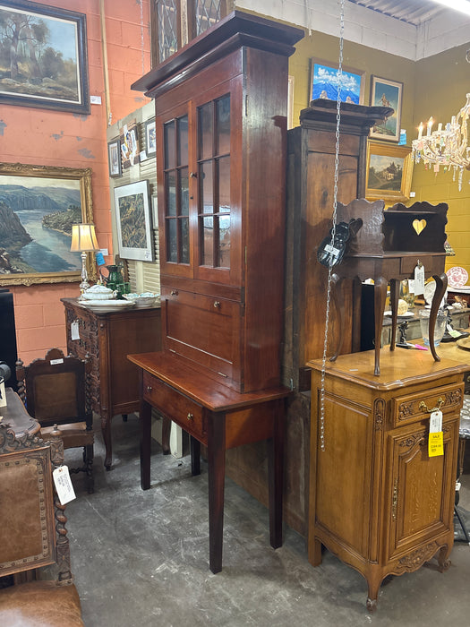 EARLY CHERRY DROP FRONT DESK WITH CABINET TOP AND DRAWER