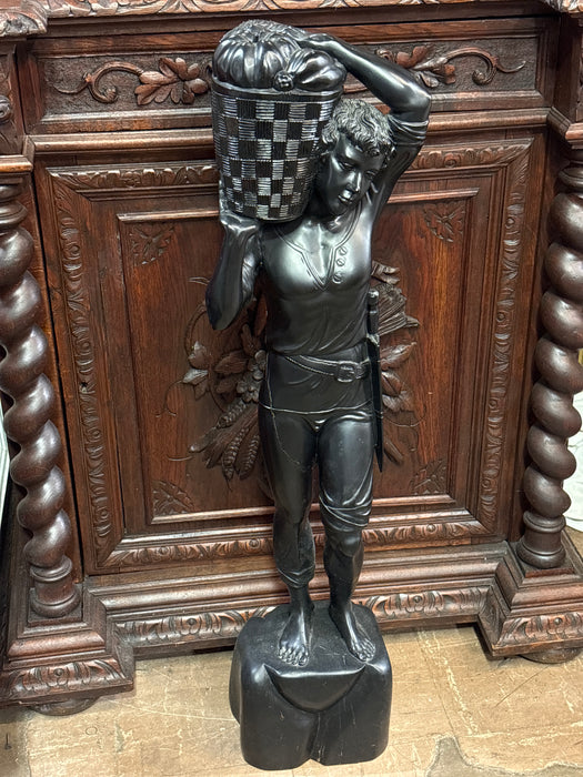 LARGE COLONIAL EXOTIC HARD WOOD MALE BASKET CARRIER