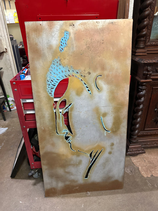 LARGE FLAT METAL CUT OF BUDDHA