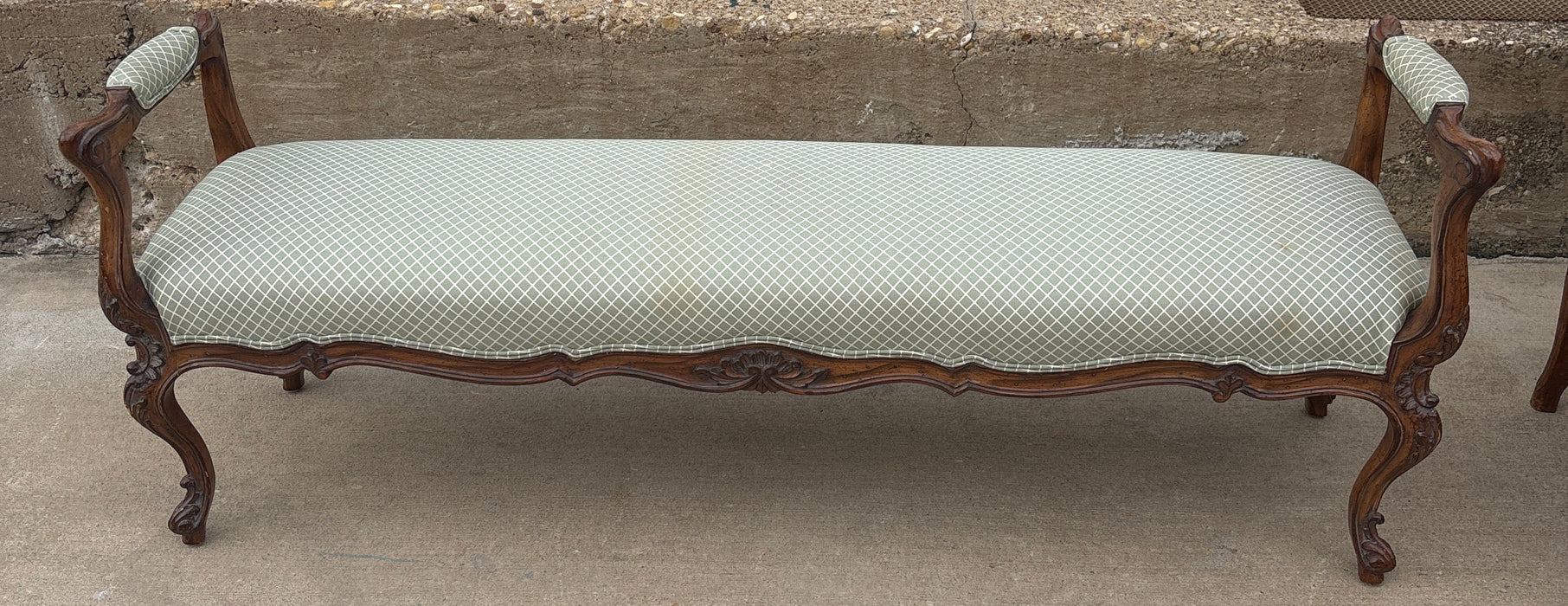 LXV GREEN UPHOLSTERED END OF BED BENCH - NOT OLD - AS FOUND