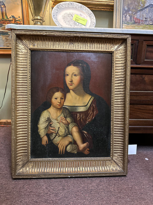 FRAMED 16TH CENTURY FLEMISH SCHOOL OIL PAINTING OF VIRGIN AND CHILD ON PANEL