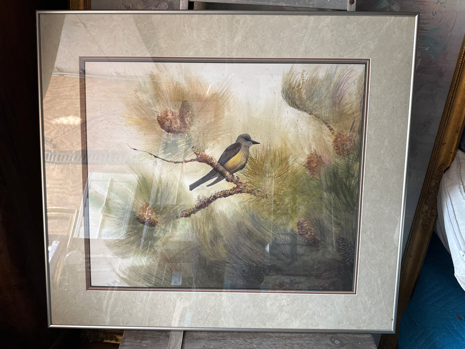 FRAMED WATER COLOR OF A BIRD ON A BRANCH BY RAY FREEMAN