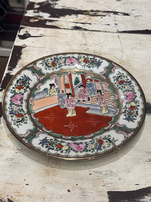 ROSE FAMILLE WALL PLATE WITH FLOWERS AND BUTTERFLIES 1 EACH OF 2