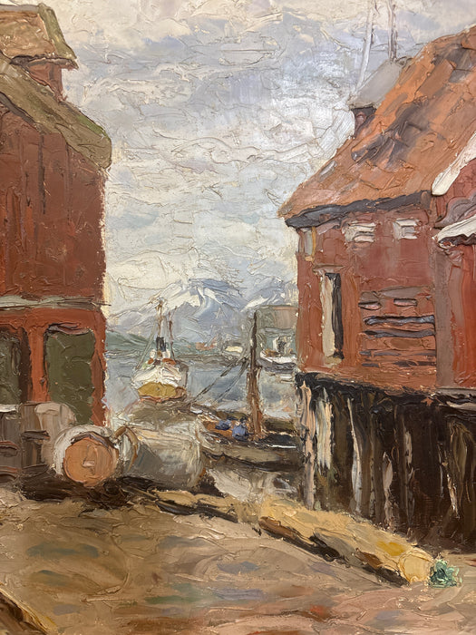 FRAMED IMPASTO HARBOR SCENE OIL PAINTING - SIGNED
