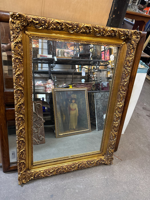 LARGE VINTAGE ORNATE GOLD BEVELED MIRROR