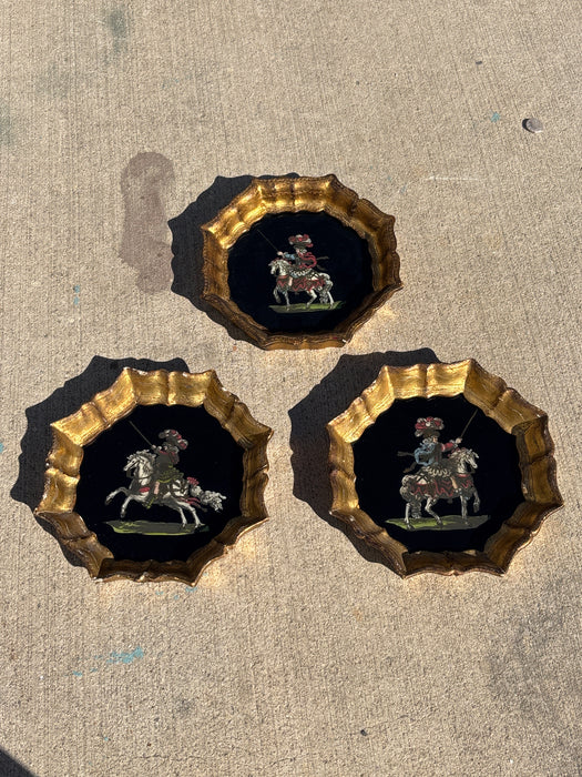 SET OF 3 REVERSE PAINTED CALVARY MEN IN GILT FLORENTINE FRAMES