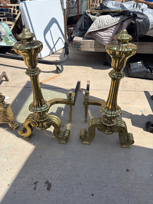 LARGE BRASS TURRET SHAPED ANDIRONS