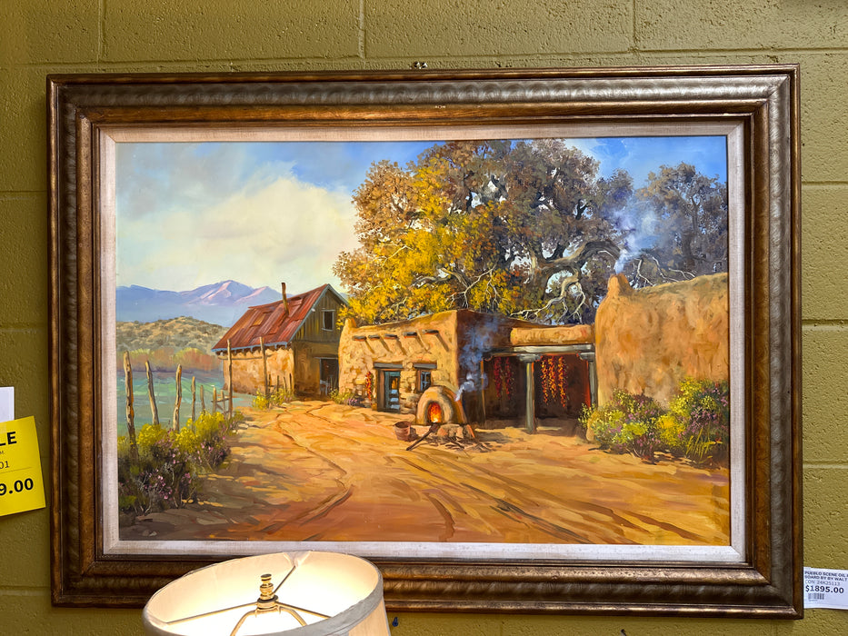 PUEBLO SCENE OIL PAINTING ON BOARD BY BY WALT GONSKE