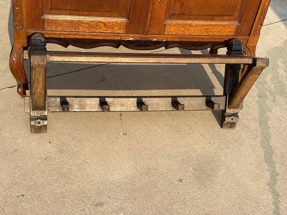 MISSION OAK WALL SHELF WITH HOOKS